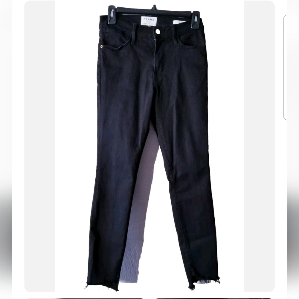 Frame Denim Le Skinny high Raw Hem Jeans black 27 womens